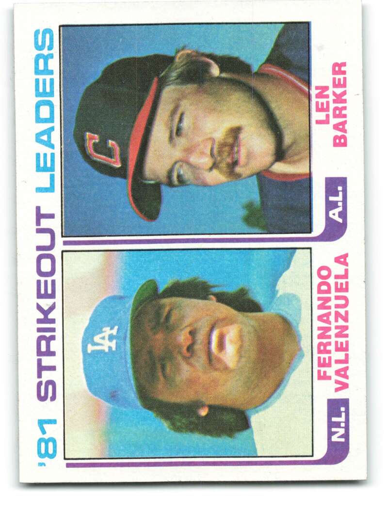 1982 Topps Fernando Valenzuela/Len Barker #166 EX/NM Strikeout Leaders