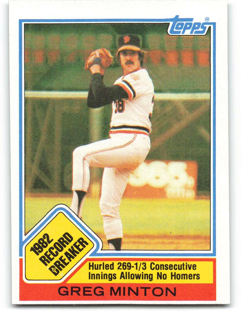 1983 Topps Baseball #3 Greg Minton San Francisco Giants RB  MLB Trading Card from Vending boxes (stock photos used) Near Mint or better condition Shar