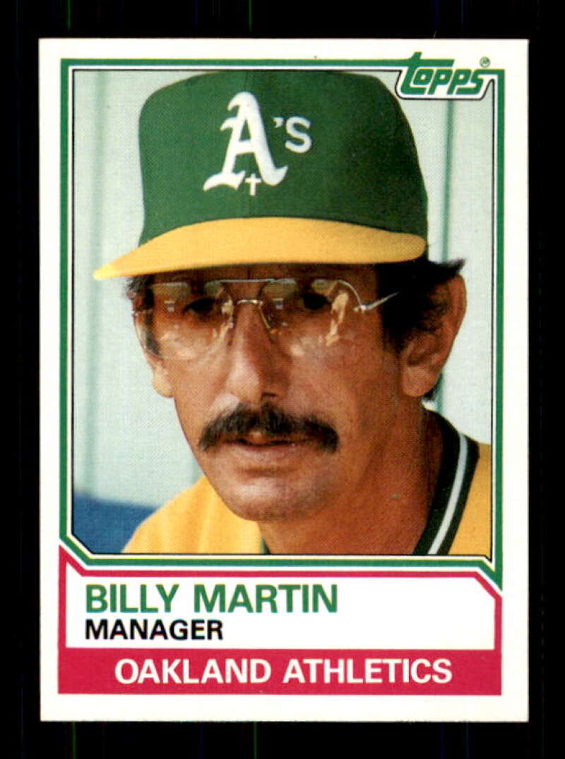 1983 Topps Baseball #156 Billy Martin Oakland Athletics MG  MLB Trading Card from Vending boxes (stock photos used) Near Mint or better condition Shar