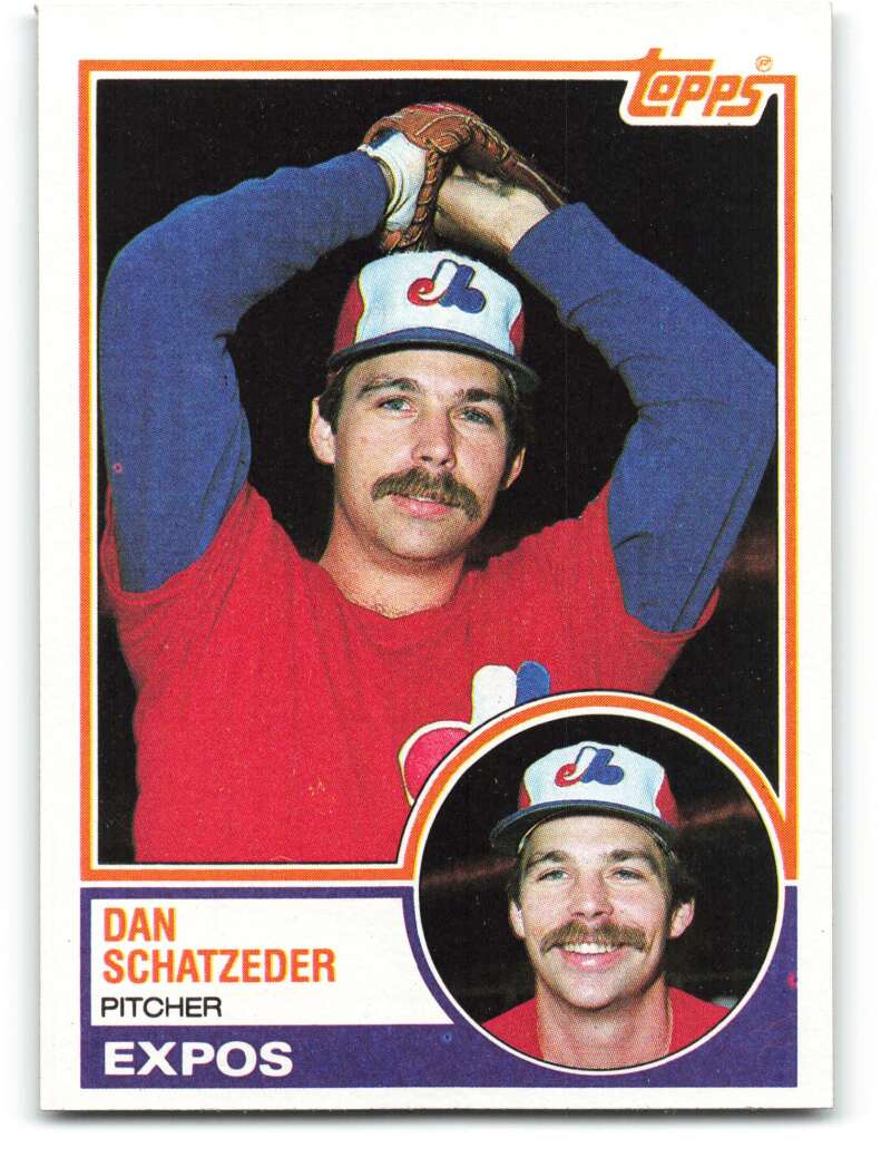1983 Topps Baseball #189 Dan Schatzeder Montreal Expos  MLB Trading Card from Vending boxes (stock photos used) Near Mint or better condition Sharp Co
