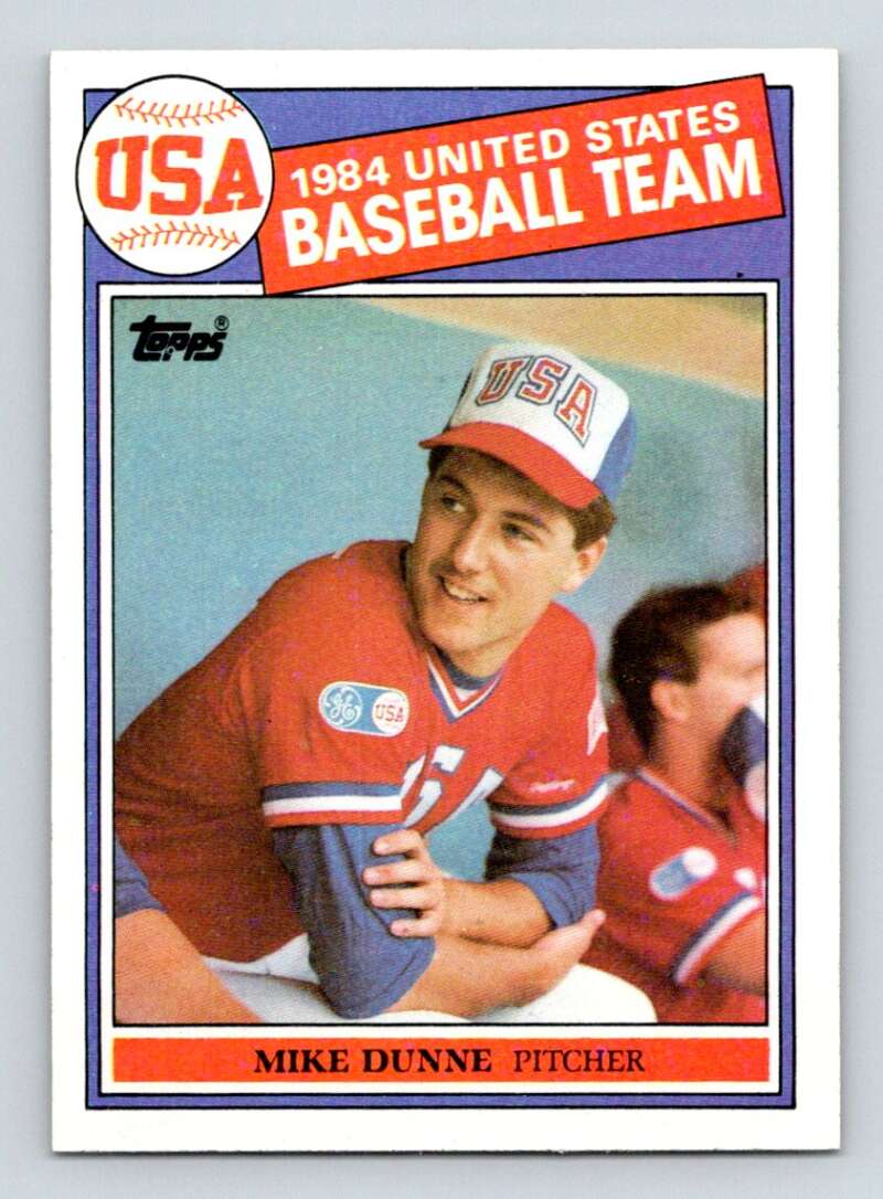 1985 Topps Baseball #395 Mike Dunne RC Rookie USA Olympic Team  Official MLB Trading Card (stock photos used) Near Mint or better condition