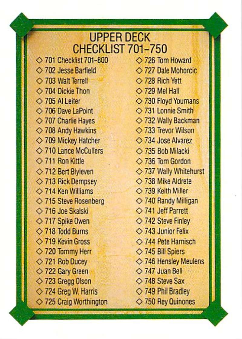 1989 Upper Deck Checklist 701-800 #701 NM