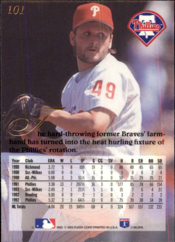1993 Flair #101 Tommy Greene NM-MT Philadelphia Phillies Baseball 