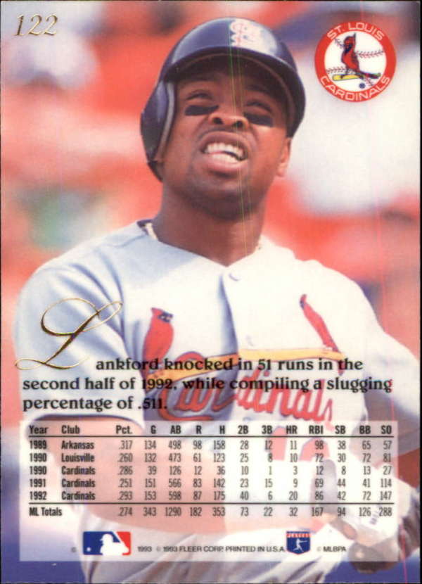 1993 Flair #122 Ray Lankford NM-MT St. Louis Cardinals Baseball 
