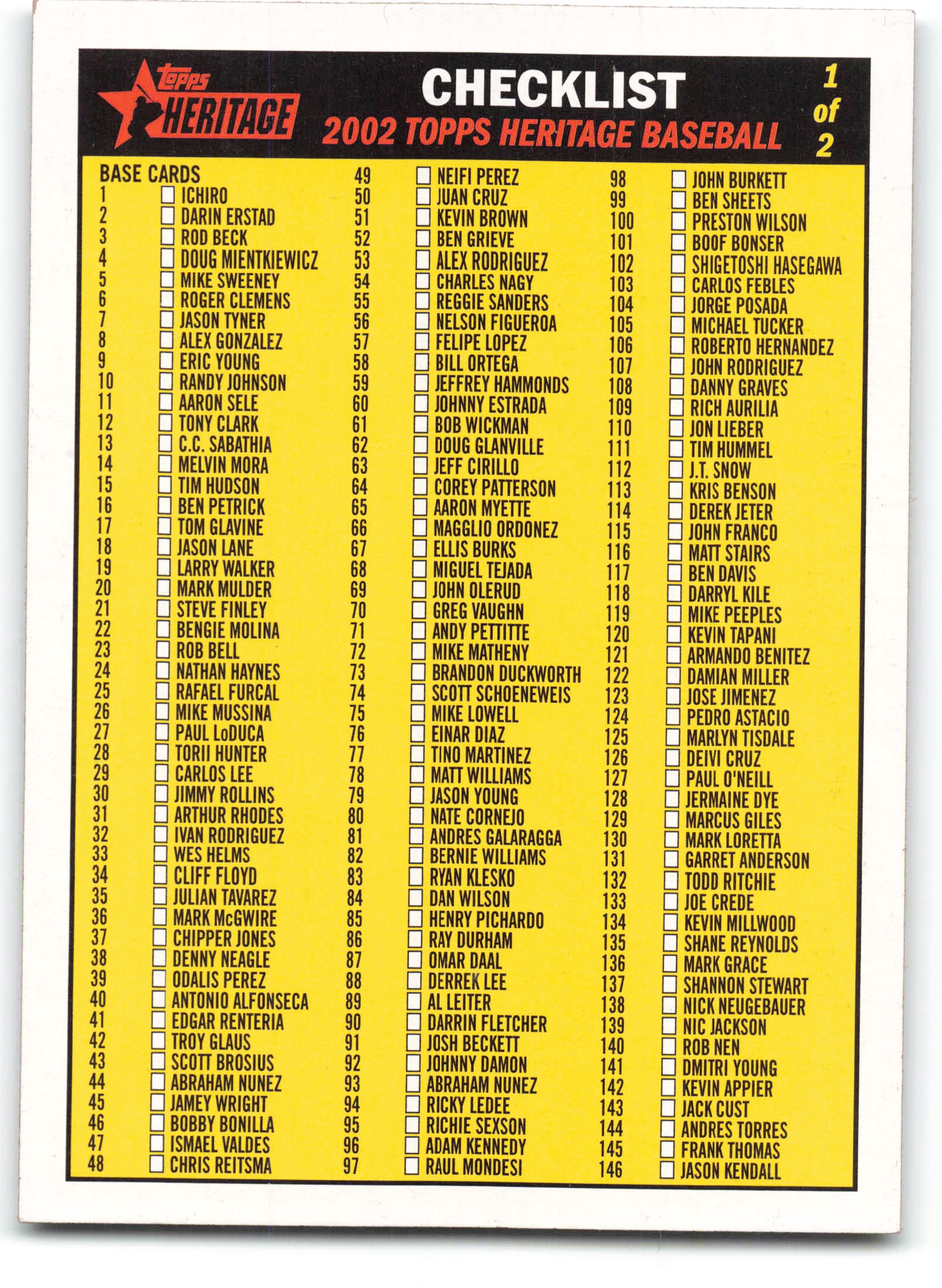 2002 Topps Heritage Checklists