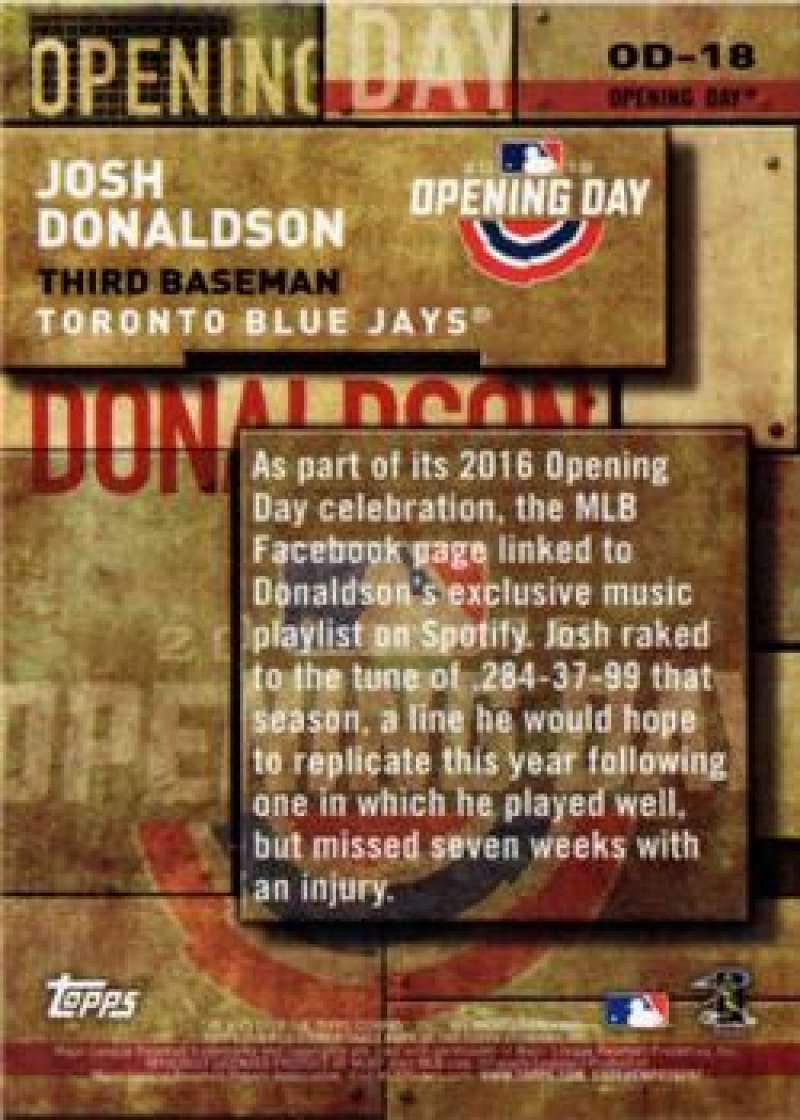 2018 Topps MLB Opening Day #OD-18 Josh Donaldson Toronto Blue Jays