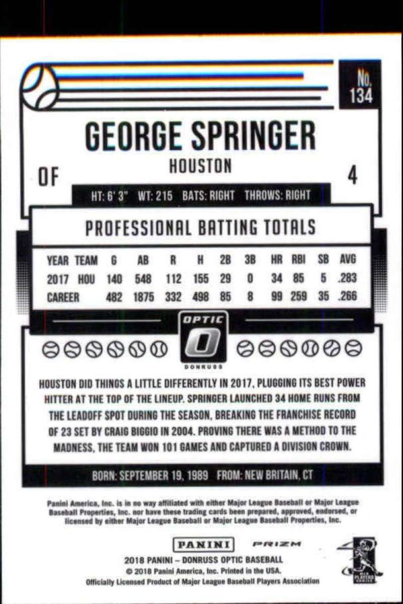 2018 Donruss Optic Purple #134 George Springer Houston Astros Retail Exclusive Trading Card