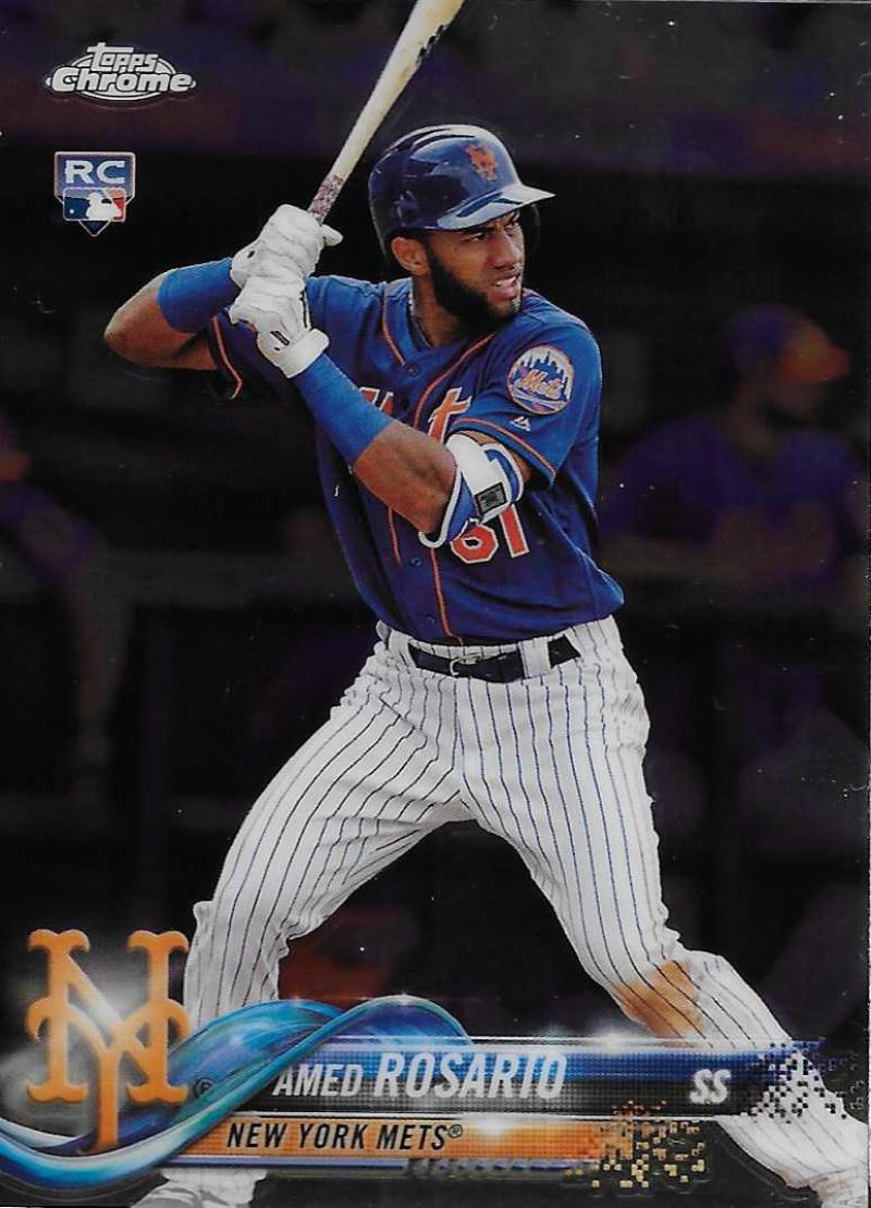 2018 Topps Chrome Baseball #60 Amed Rosario RC Rookie New York Mets MLB Trading Card