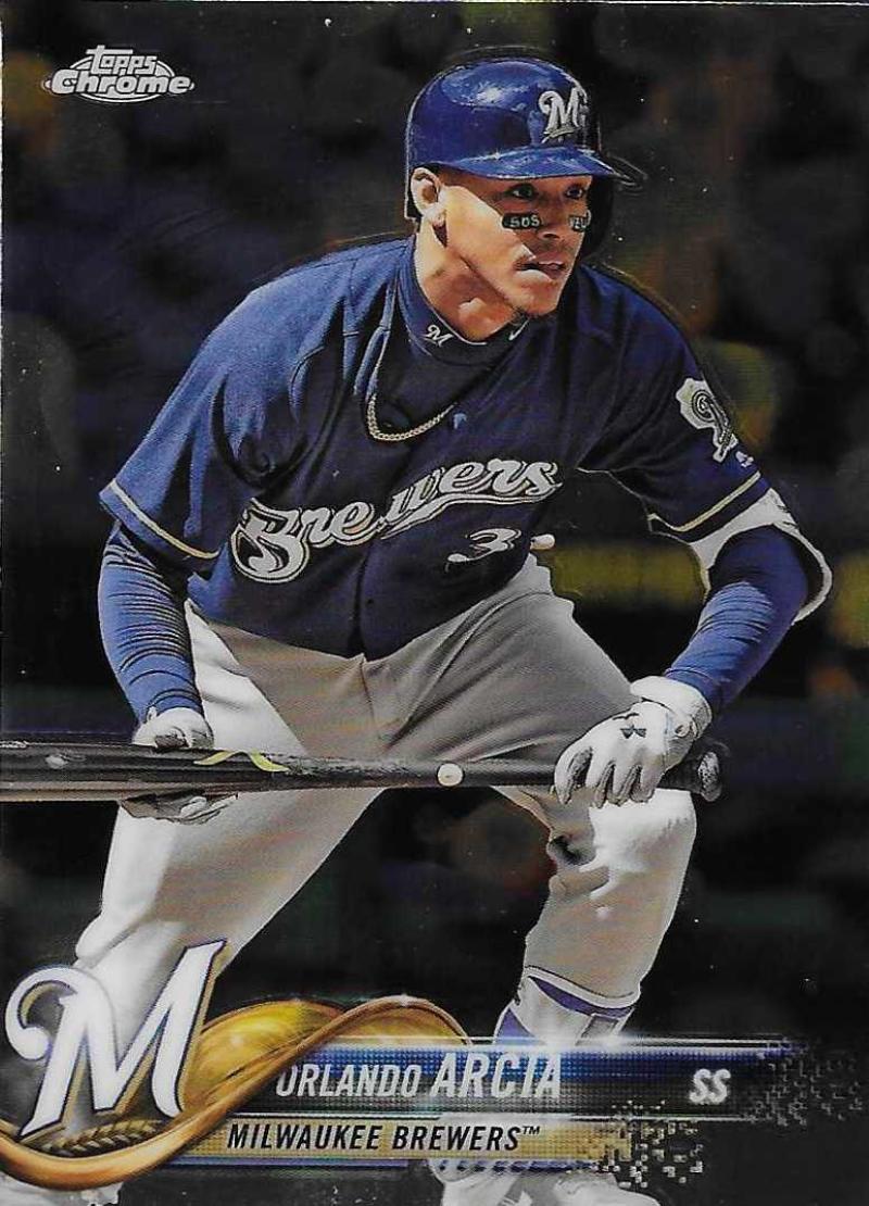 2018 Topps Chrome Baseball #135 Orlando Arcia Milwaukee Brewers MLB Trading Card