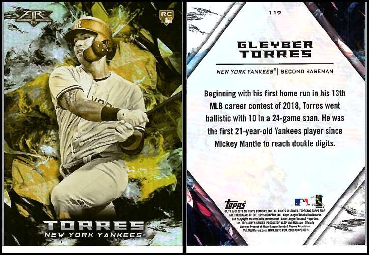 2018 Topps Fire Baseball Gold Minted #119 Gleyber Torres New York Yankees Target Exclusive Official MLB Trading Card  RC