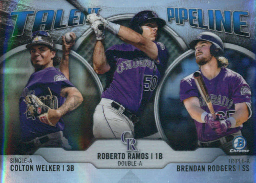 2019 MLB Bowman Talent Pipeline Chrome Refractor #TP-COL Brendan Rodgers/Colton Welker/Roberto Ramos Colorado Rockies  Official Baseball Card produced