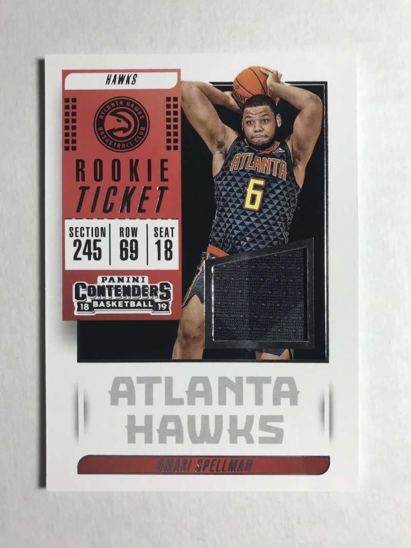 2018-19 Panini Contenders Rookie Ticket Swatch #8 Omari Spellman RC Jersey Game Used Atlanta Hawks  NBA Basketball Trading Card