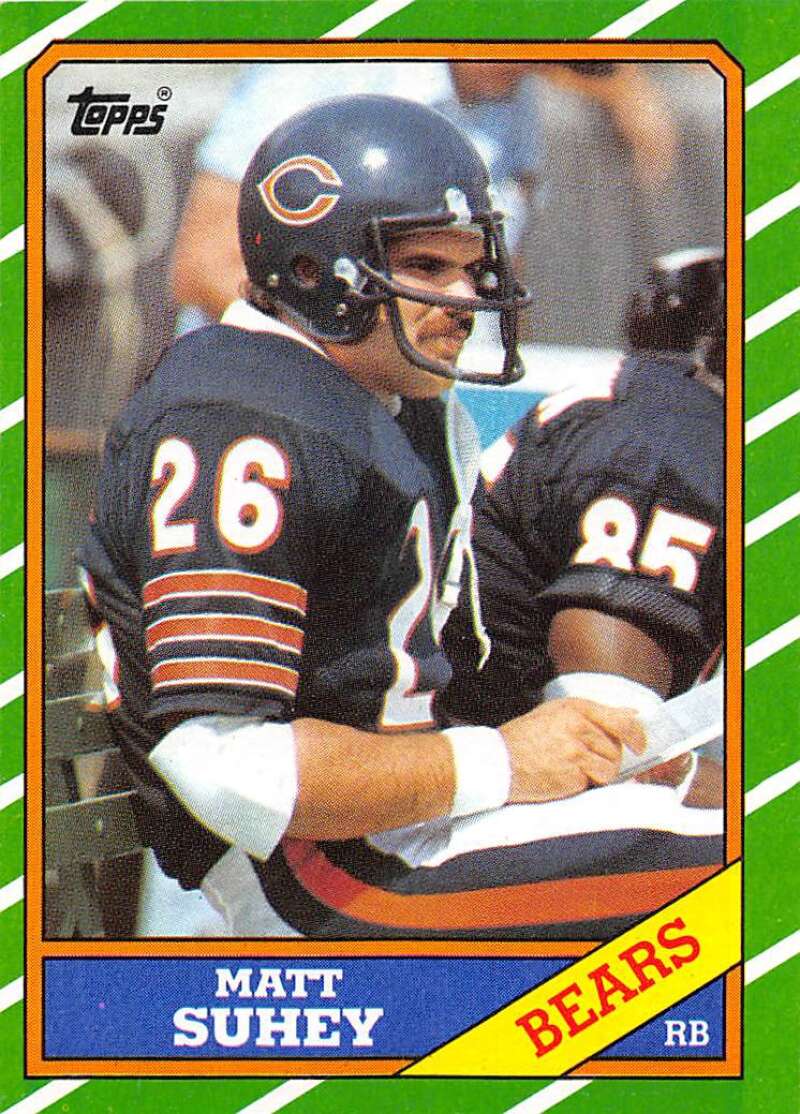 1986 Topps Football #12 Matt Suhey Chicago Bears  Official NFL Trading Card (Stock Photo Used - Near Mint or better Guaranteed)