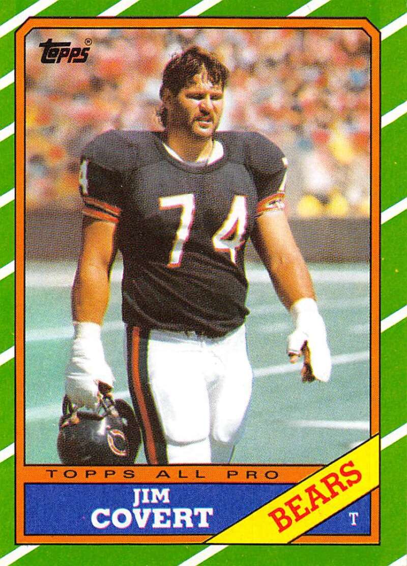 1986 Topps Football #16 Jim Covert Chicago Bears  Official NFL Trading Card (Stock Photo Used - Centering varies, NrMt or better otherwise)