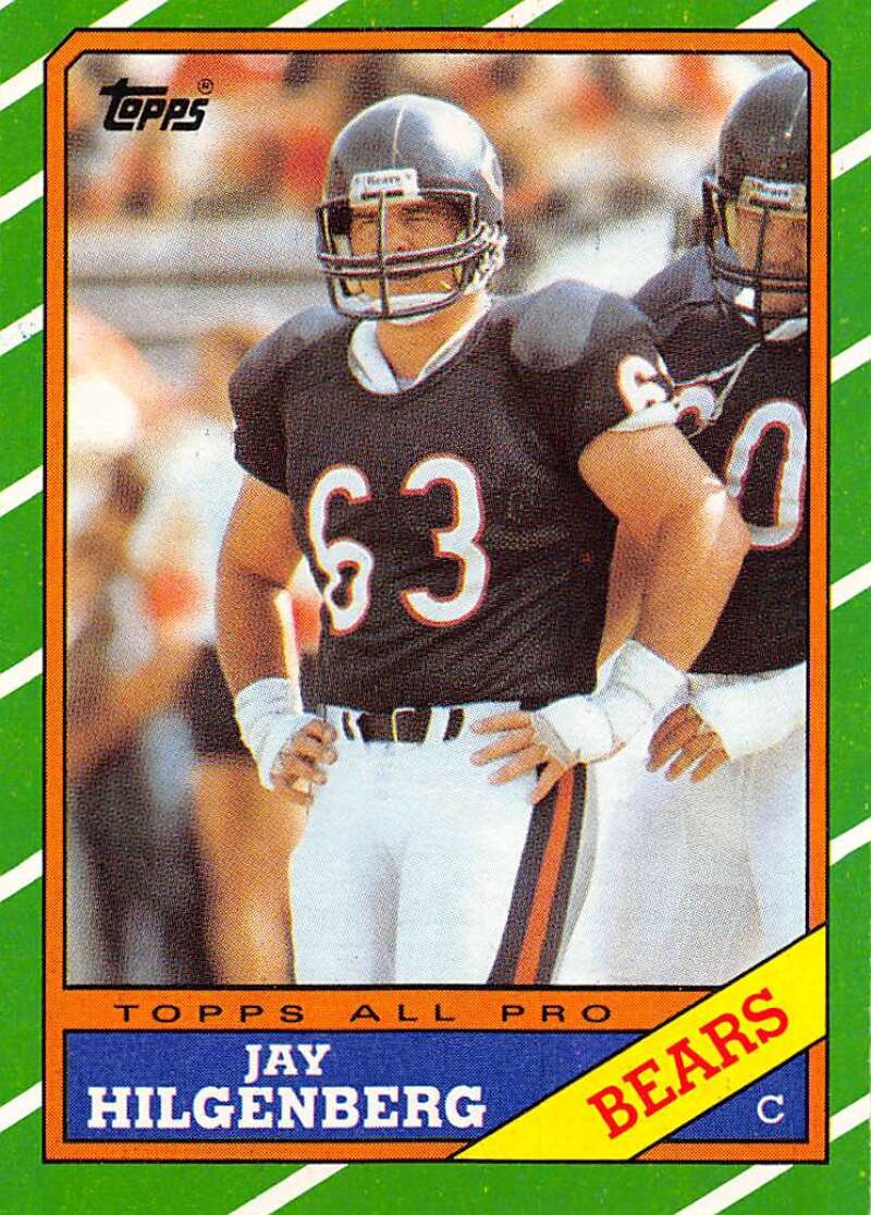 1986 Topps Football #17 Jay Hilgenberg RC Rookie Chicago Bears  Official NFL Trading Card (Stock Photo Used - Centering varies, NrMt or better otherwi