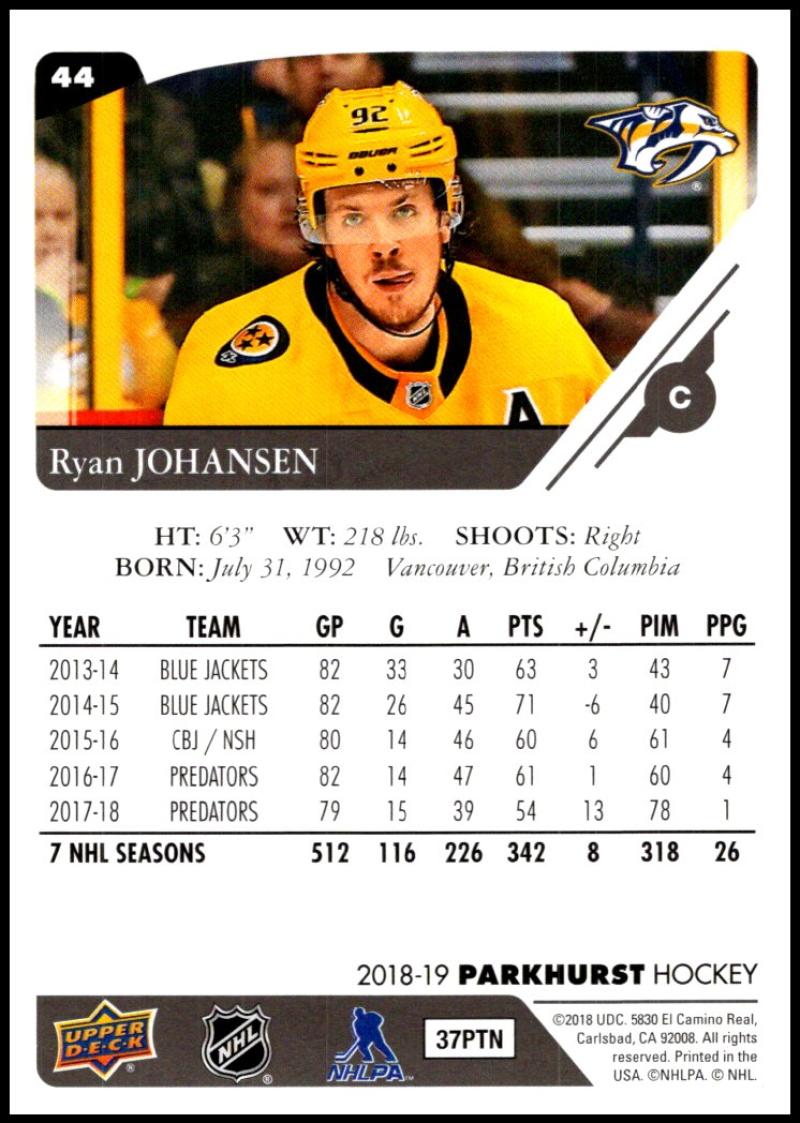 2018-19 Parkhurst Hockey #44 Ryan Johansen Nashville Predators  Official NHL Trading Card made by Upper Deck