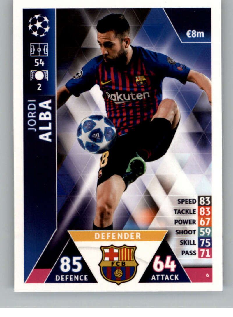 2018-19 Topps UEFA Champions League Match Attax #6 Jordi Alba FC Barcelona  Official Futbol Soccer Card