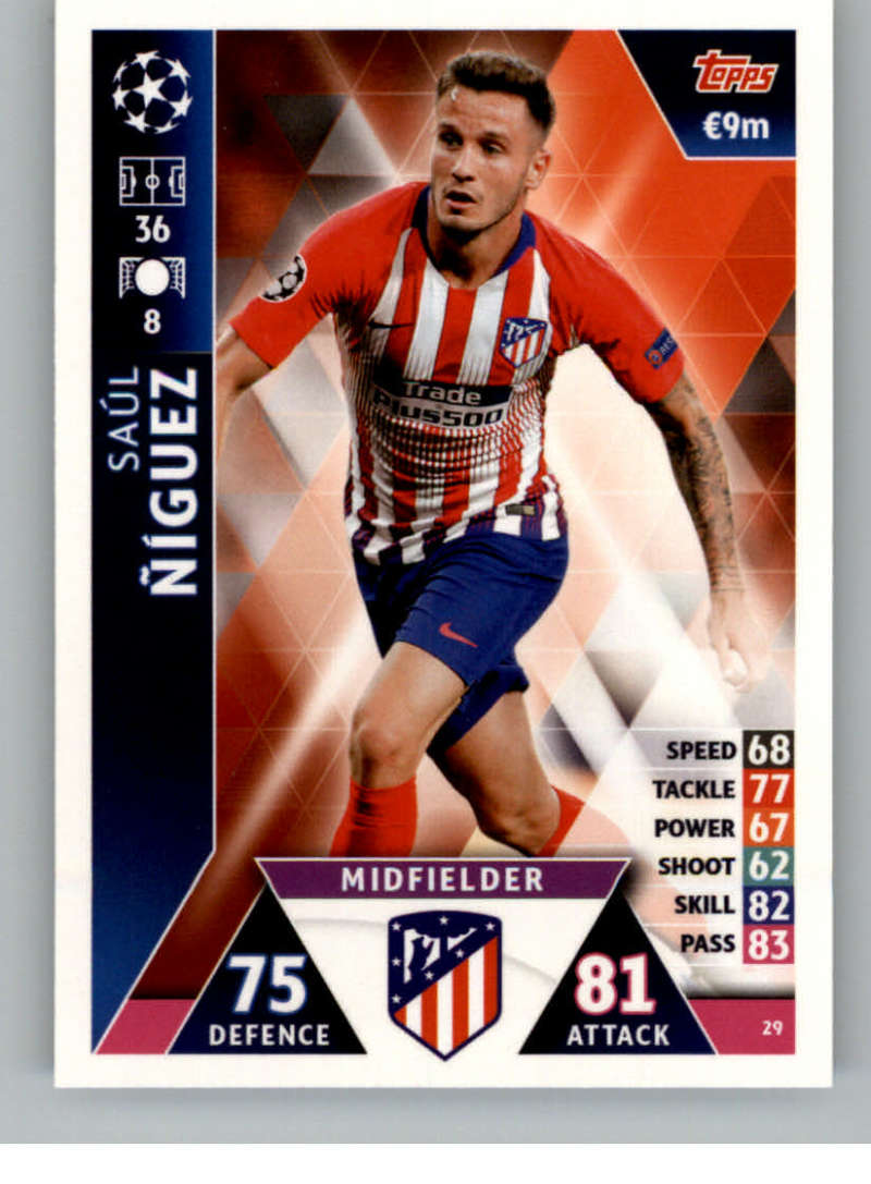 2018-19 Topps UEFA Champions League Match Attax #29 Saul Niguez Club Atletico De Madrid  Official Futbol Soccer Card