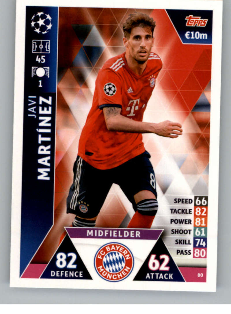2018-19 Topps UEFA Champions League Match Attax #80 Javi Martinez FC Bayern Munchen  Official Futbol Soccer Card