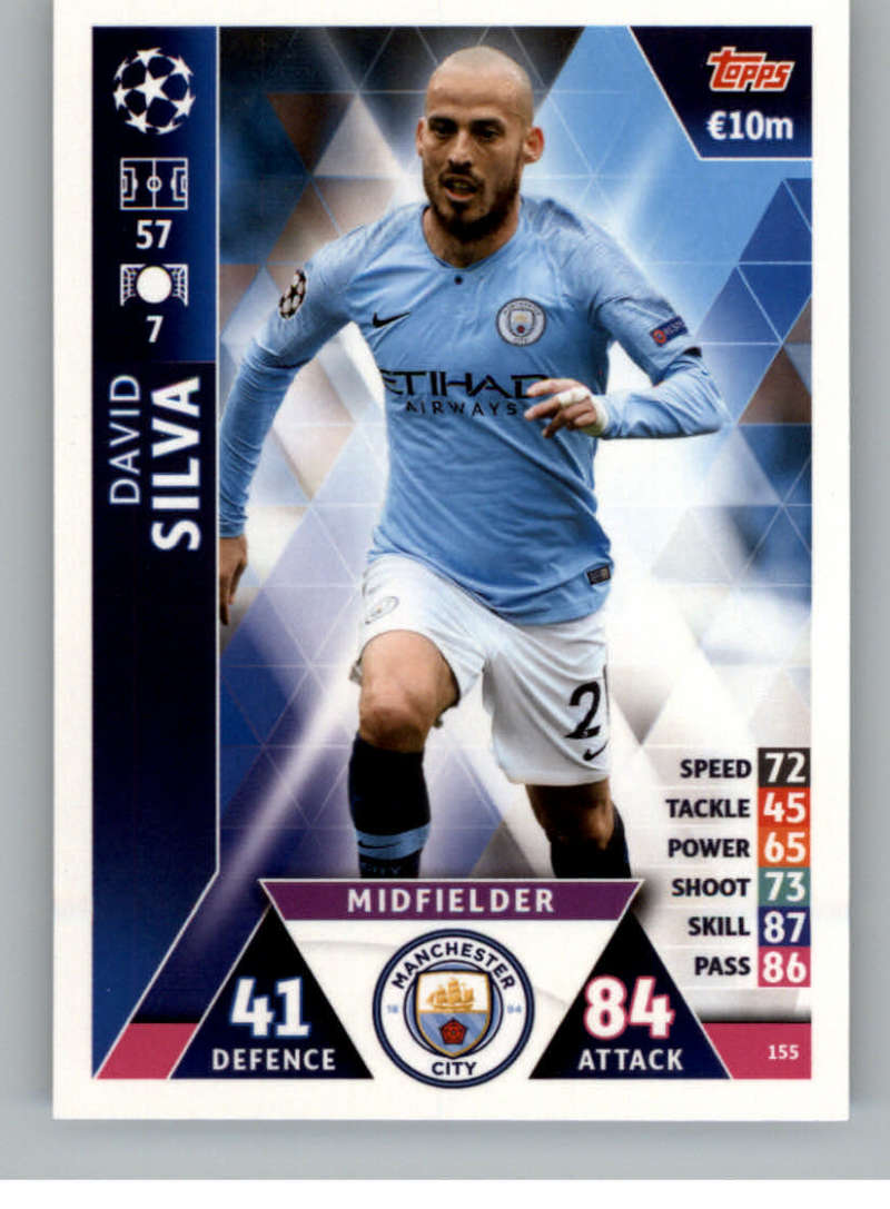 2018-19 Topps UEFA Champions League Match Attax #155 David Silva Manchester City FC  Official Futbol Soccer Card