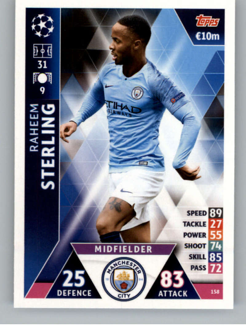 2018-19 Topps UEFA Champions League Match Attax #158 Raheem Sterling Manchester City FC  Official Futbol Soccer Card
