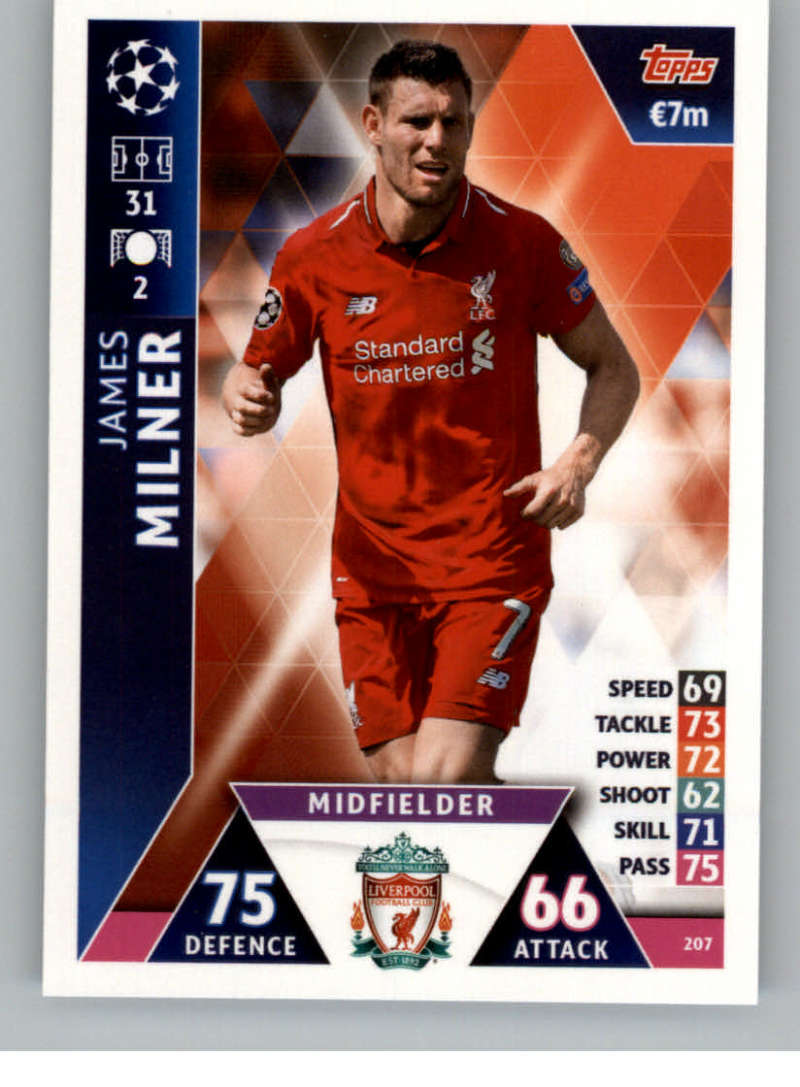 2018-19 Topps UEFA Champions League Match Attax #207 James Milner Liverpool FC  Official Futbol Soccer Card