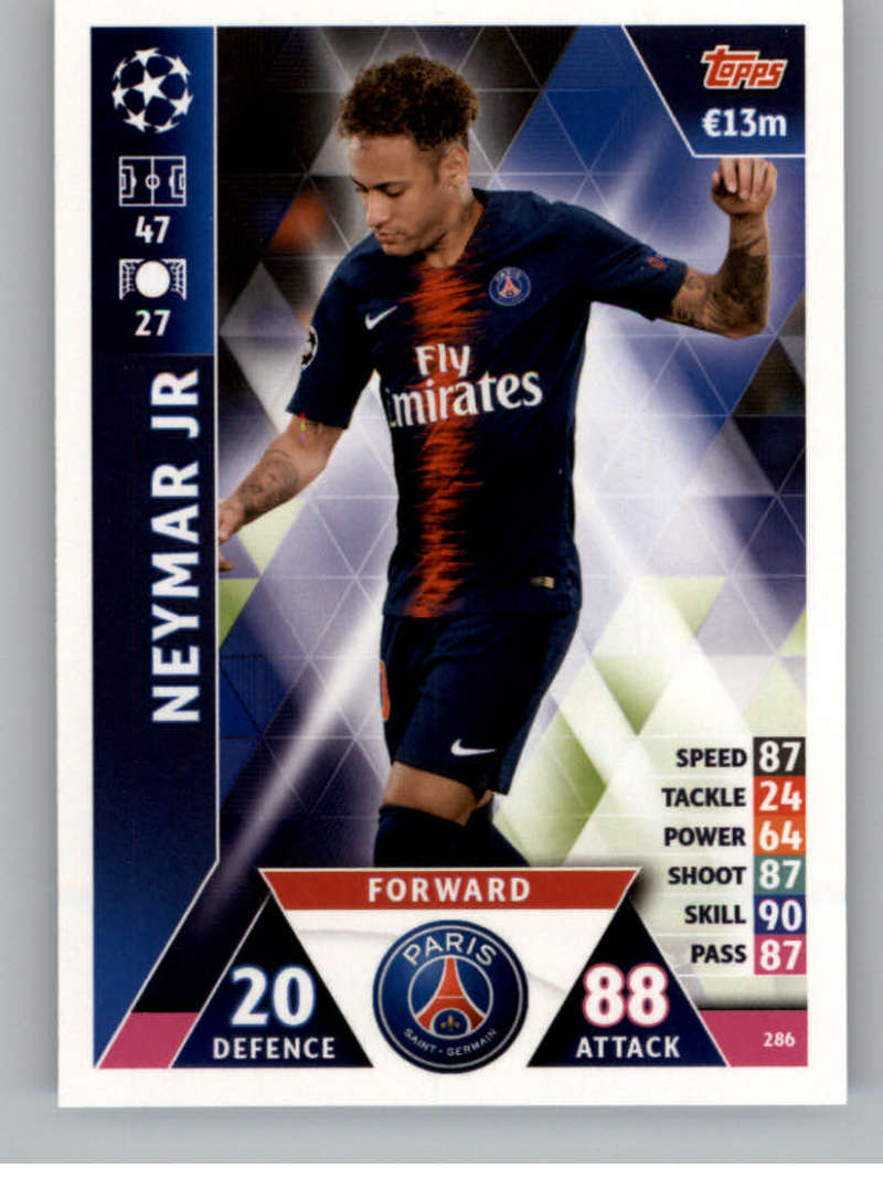 2018-19 Topps UEFA Champions League Match Attax #286 Neymar Jr Paris Saint-Germain  Official Futbol Soccer Card