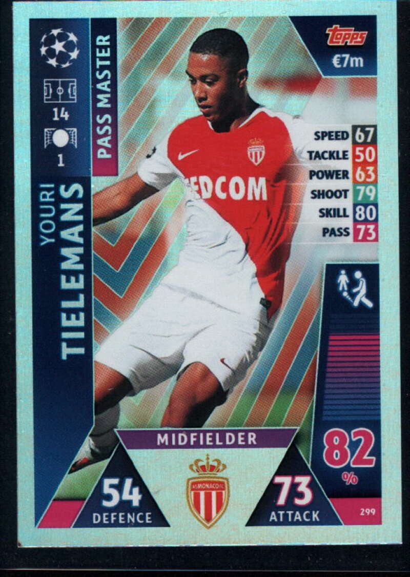 2018-19 Topps UEFA Champions League Match Attax #299 Youri Tielemans AS Monaco FC  Official Futbol Soccer Card