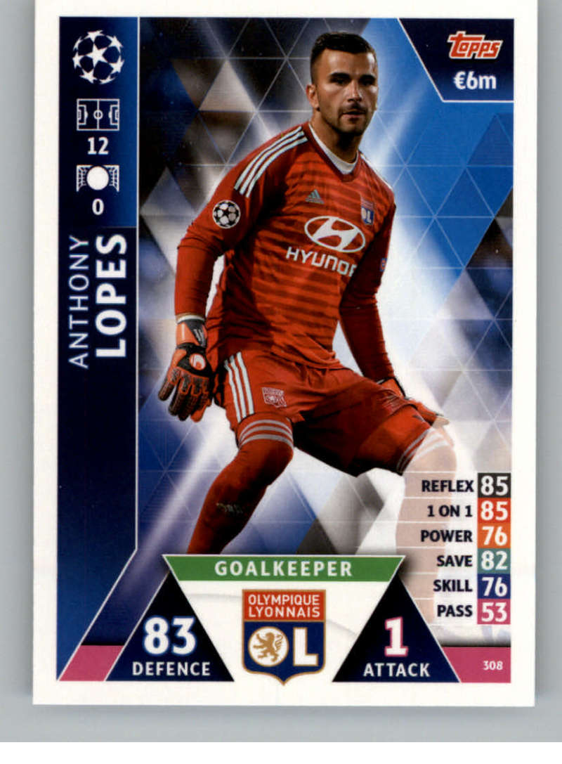 2018-19 Topps UEFA Champions League Match Attax #308 Anthony Lopes Olympique Lyonnais  Official Futbol Soccer Card