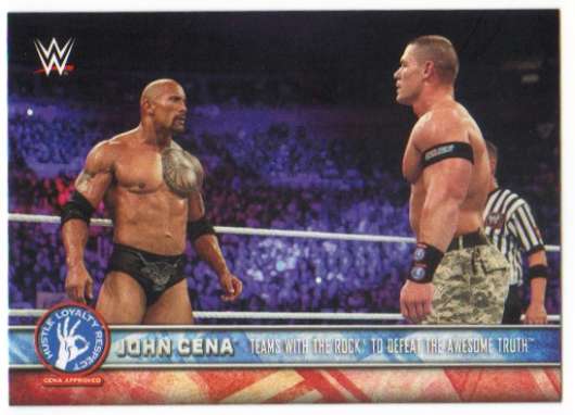 2017 Topps Heritage WWE Wrestling John Cena Tribute Part 3 #28 Teams with The Rock to Defeat The Awesome Truth