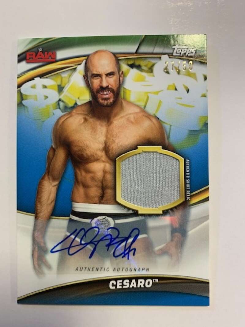 2019 Topps WWE Money in the Bank Superstar Shirt Relic Autographs Blue