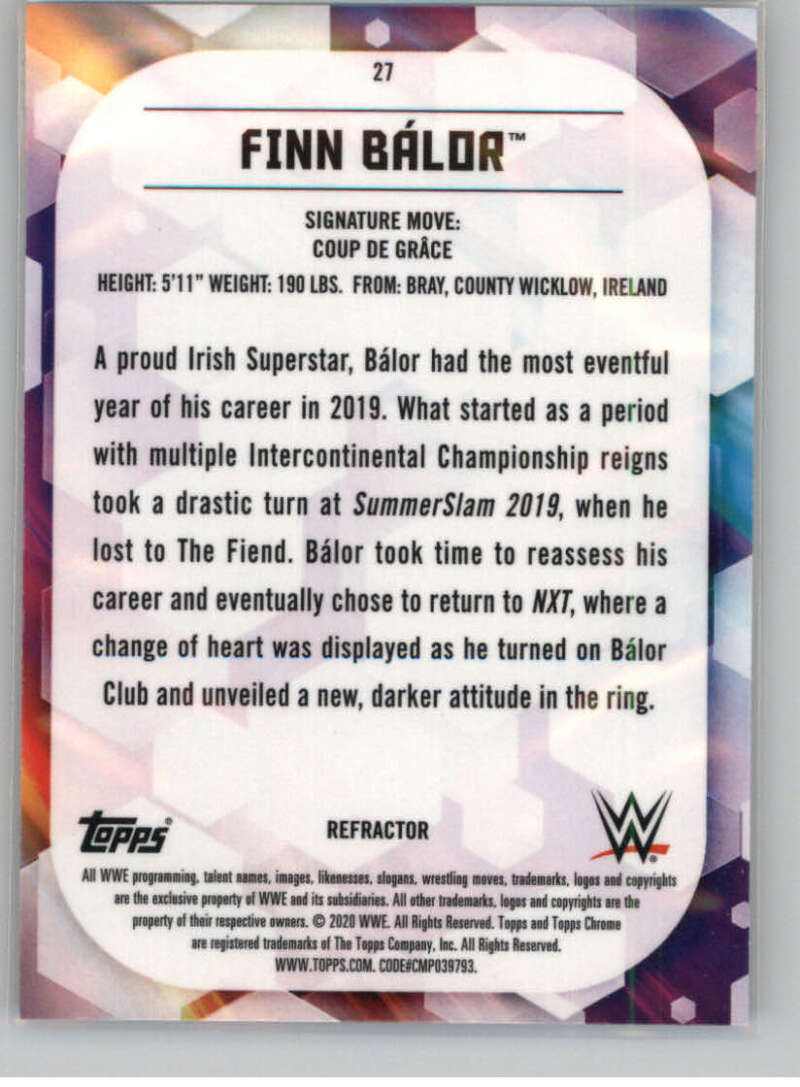 2020 Topps Chrome WWE #27 Finn Balor NXT Wrestling Trading Card 